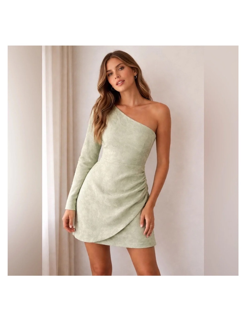 NWT Lulu’s Lulus Emogene Green Burnout Floral Print One Shoulder Dress Small